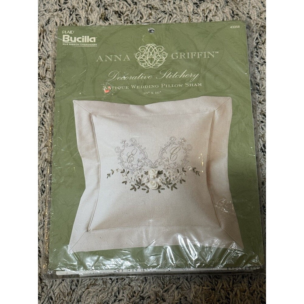 Bucilla Anna Griffin Wedding Pillow Sham Embroidery Kit 43358 Sealed 16x16